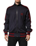 Veste zippée dolce & gabbana bleu marine à rayures rouges avec accents bordeaux et écusson logo rouge