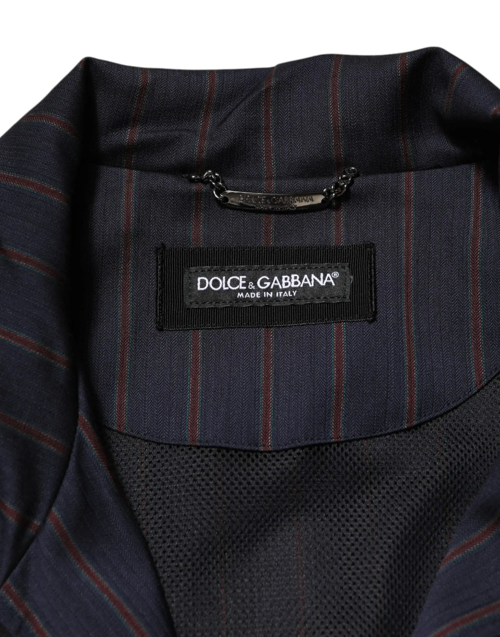 Blazer en laine bleu foncé à rayures rouges dolce gabbana avec étiquette noire tissée made in italy