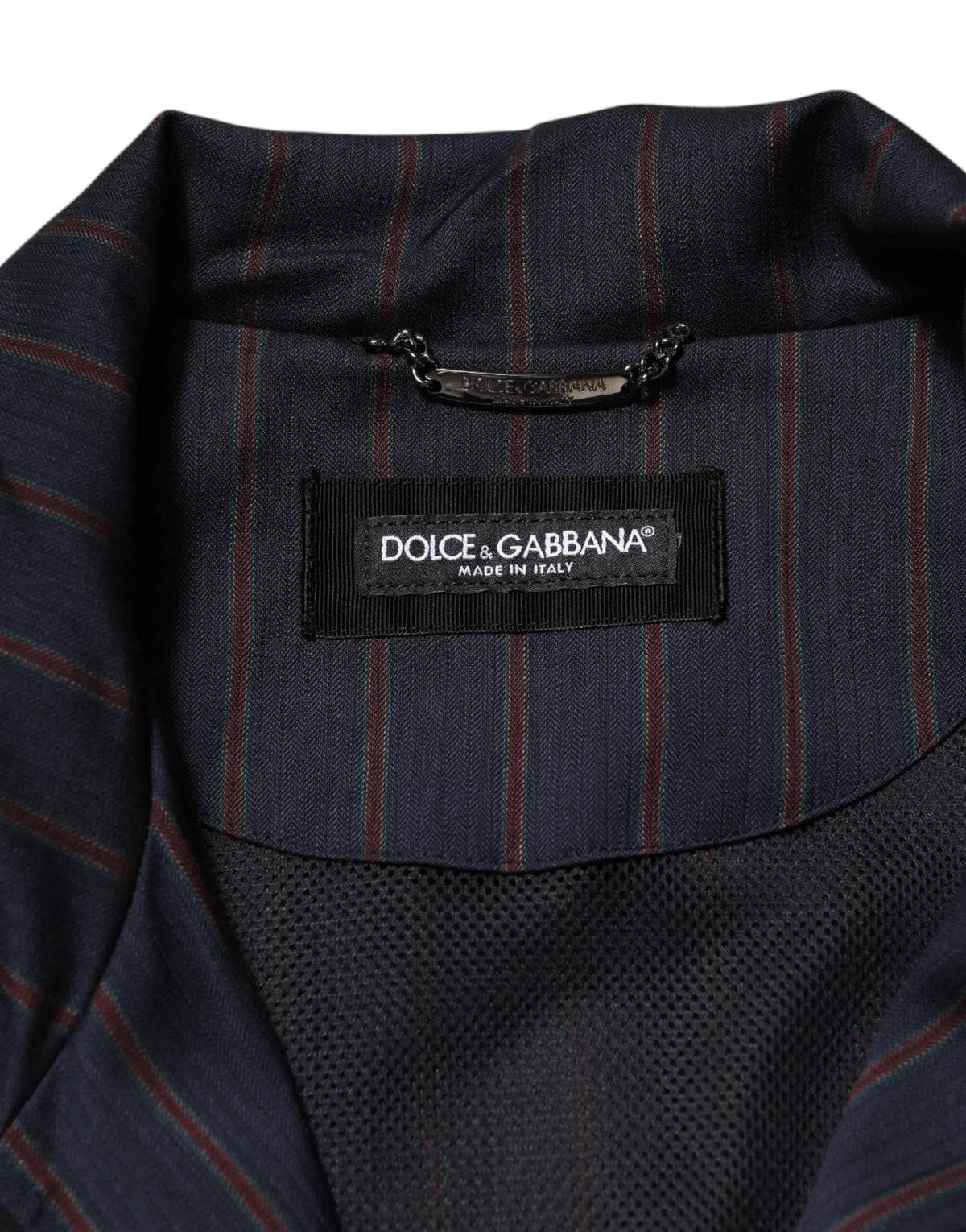 Blazer en laine bleu foncé à rayures rouges dolce gabbana avec étiquette noire tissée made in italy