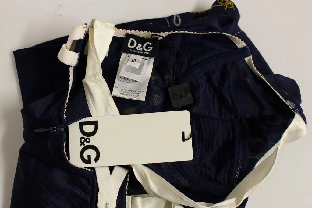 Pantalon d&g bleu marine avec bordure crème et étiquette de marque assorti au débardeur dolce & gabbana blue sailor motive