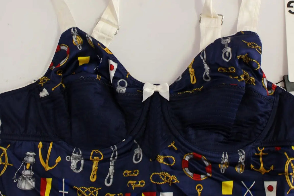 Soutien-gorge en tissu bleu marine à motif nautique avec bretelles réglables blanches dolce & gabbana