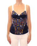 Top corset bleu marine dolce & gabbana avec bretelles blanches motif marin ancres cordes et roues de bateau