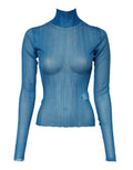 Dolce & Gabbana top col roulé bleu transparent en maille côtelée à manches longues et silhouette ajustée