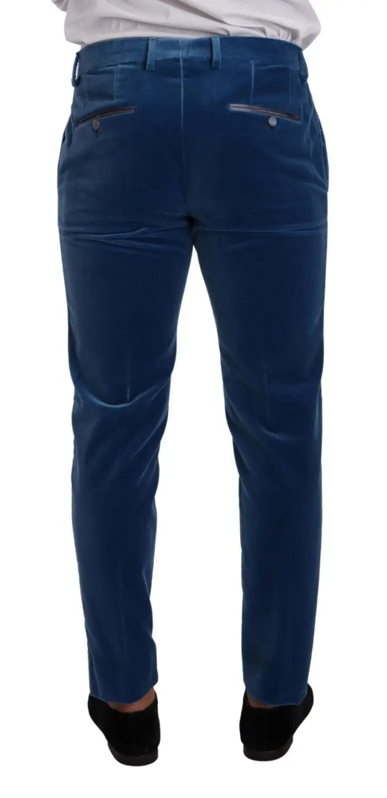 Pantalon en velours bleu profond dolce & gabbana sicilia avec coutures fines et boutons métalliques élégants