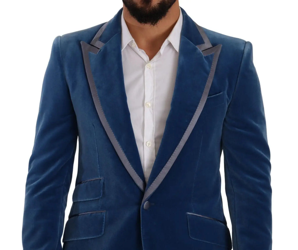 Blazer en velours bleu riche dolce & gabbana sicilia avec revers en satin gris contrastant slim fit