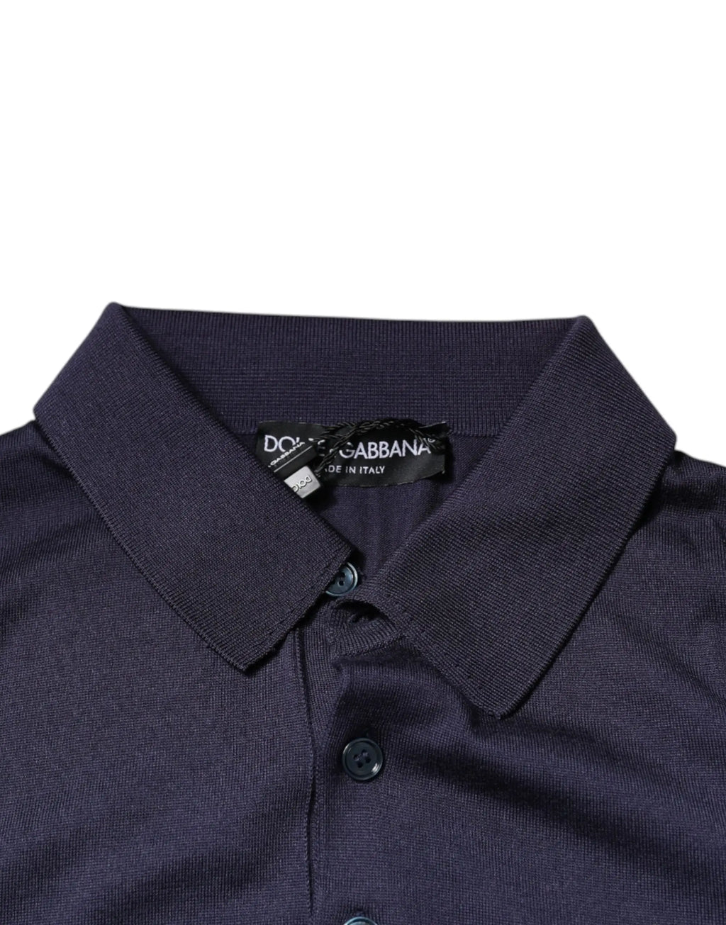 Polo dolce & gabbana bleu marine en soie avec col côtelé et boutons assortis manches courtes