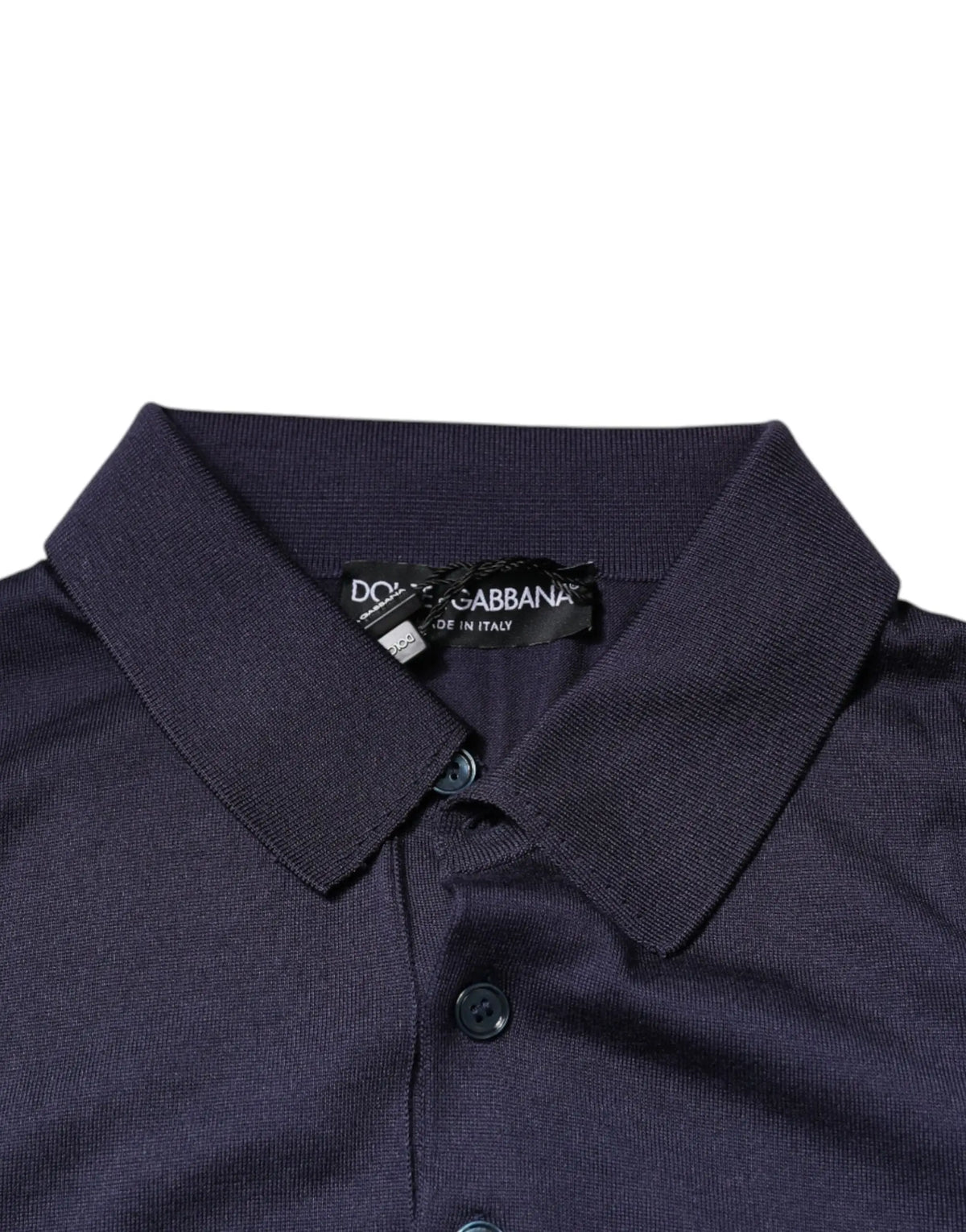 Polo dolce & gabbana bleu marine en soie avec col côtelé et boutons assortis manches courtes