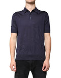 Polo shirt dolce & gabbana bleu marine en maille texturée avec col classique en soie manches courtes