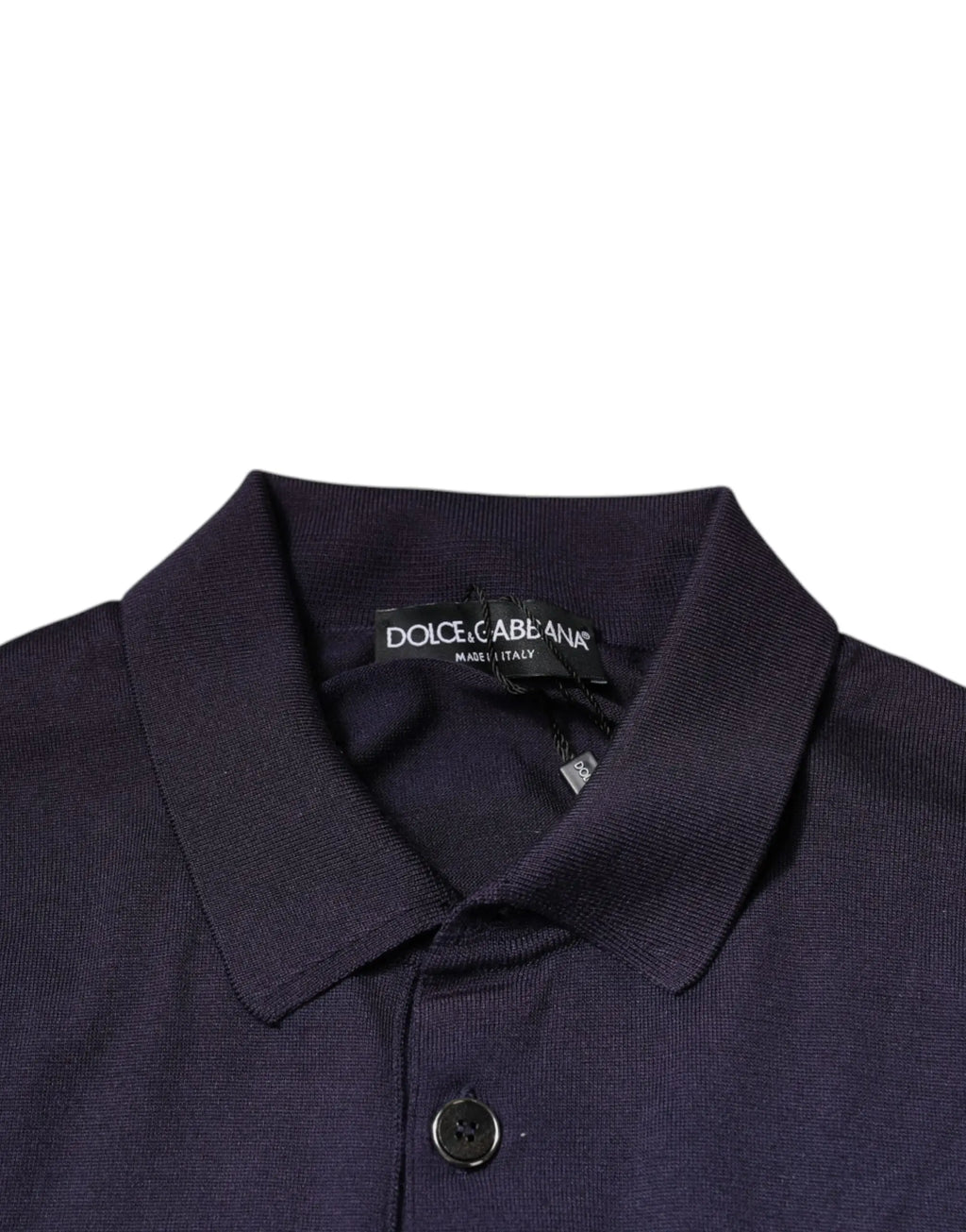 Polo dolce & gabbana bleu marine en soie avec col côtelé et patte de boutonnage à manches courtes