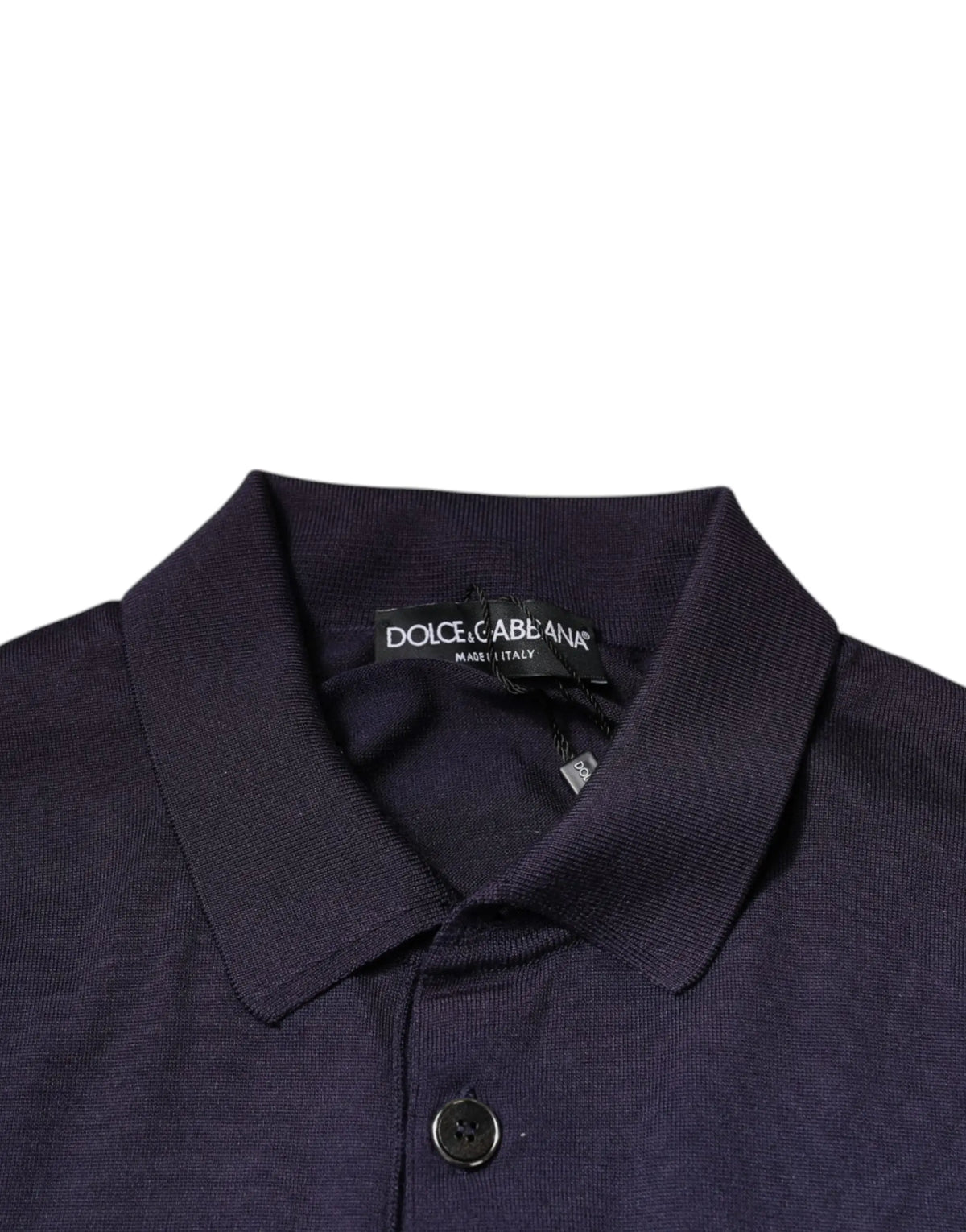 Polo dolce & gabbana bleu marine en soie avec col côtelé et patte de boutonnage à manches courtes