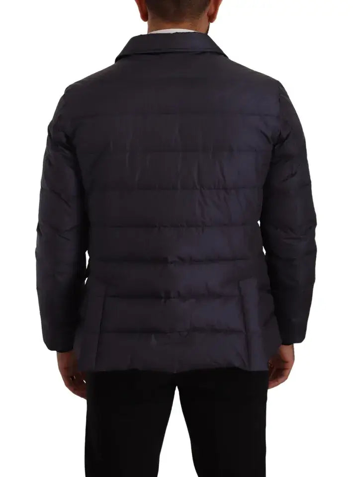 Veste matelassée bleu marine foncé dolce & gabbana en soie et cachemire avec col structuré et coutures visibles