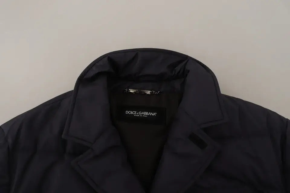Manteau doudoune noir dolce & gabbana avec col structuré et design matelassé en soie bleu pour l’hiver