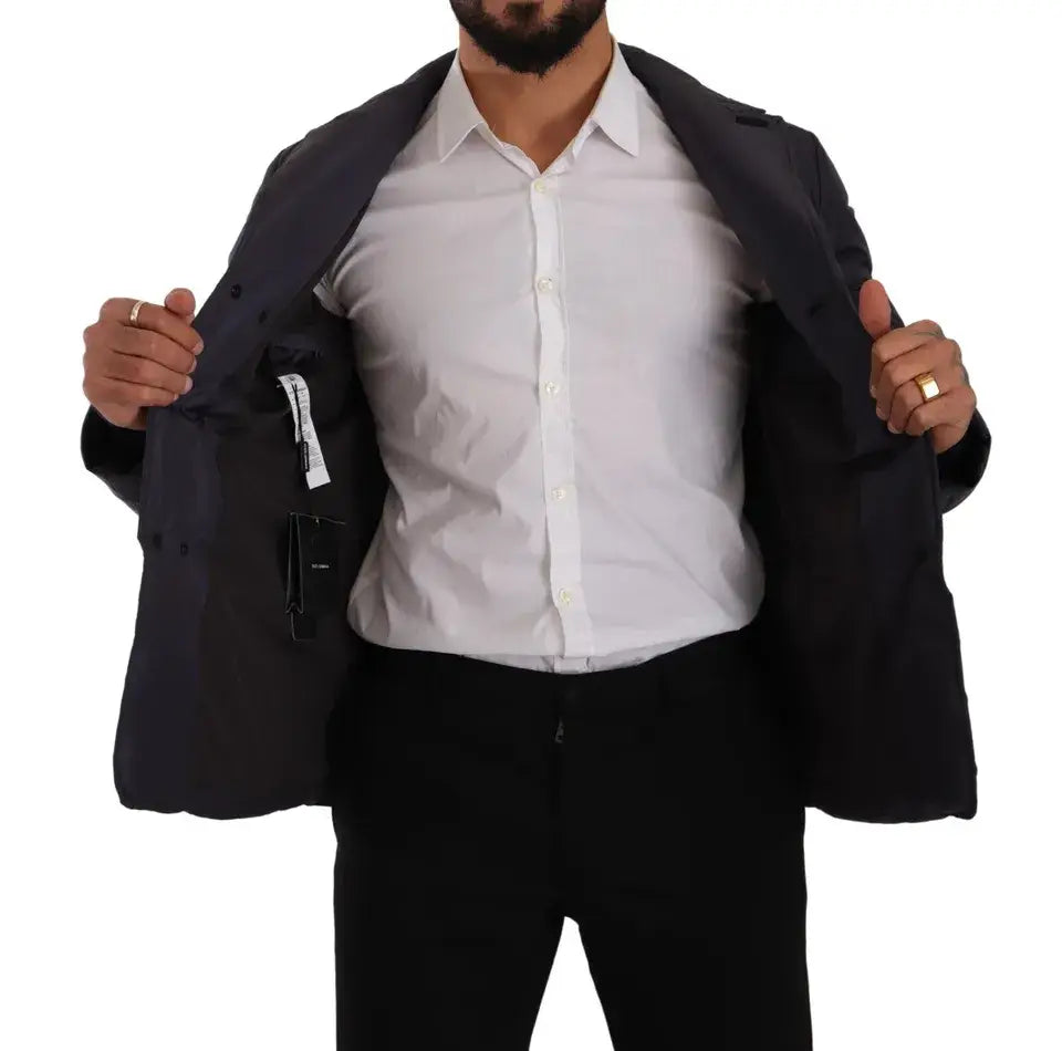 Blazer pour homme noir dolce et gabbana avec coupe ajustée et détails de couture subtils en soie de chèvre bleue