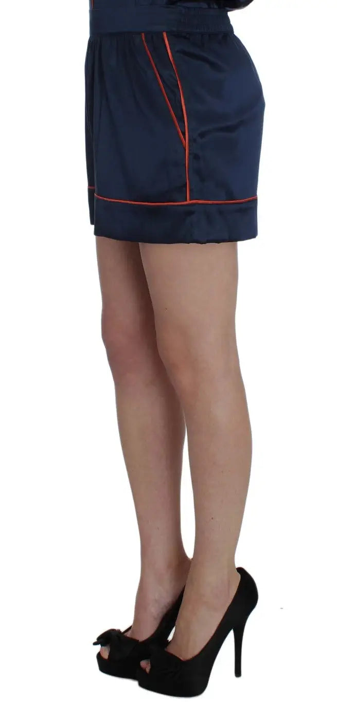 Mini jupe en satin bleu marine avec détails orange de Dolce & Gabbana en soie extensible pour dormir