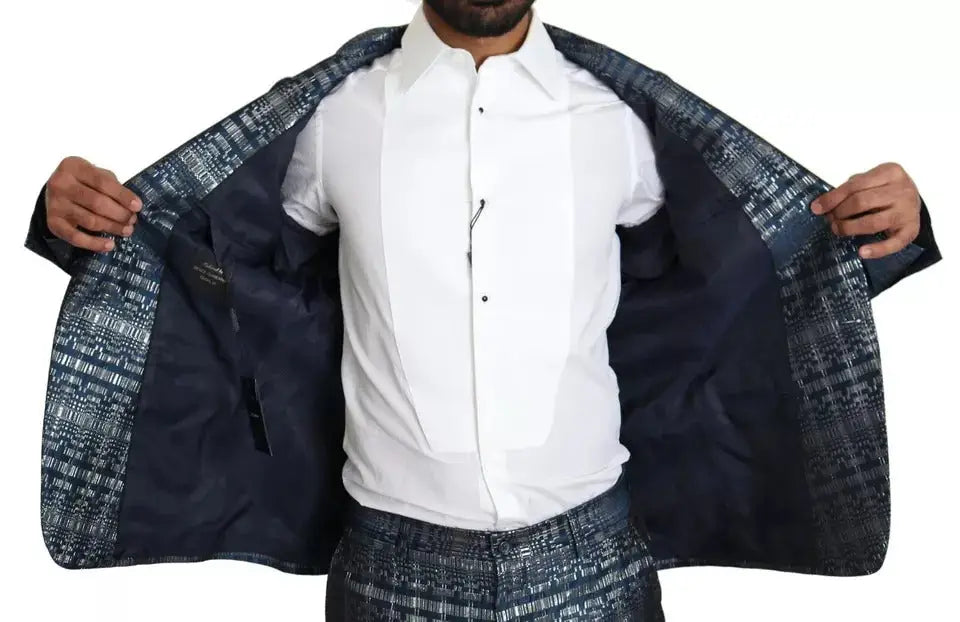 Blazer bleu marine dolce & gabbana avec extérieur texturé et intérieur assorti dans costume slim or brillant