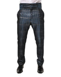 Pantalon skinny homme dolce & gabbana en soie bleue et noire à carreaux avec un éclat métallique subtil