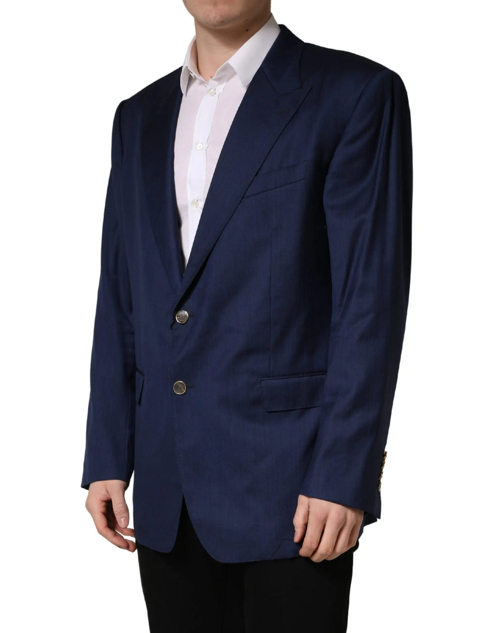 Dolce & Gabbana blazer bleu marine en laine avec boutons dorés et revers à encoche style costume à deux boutons