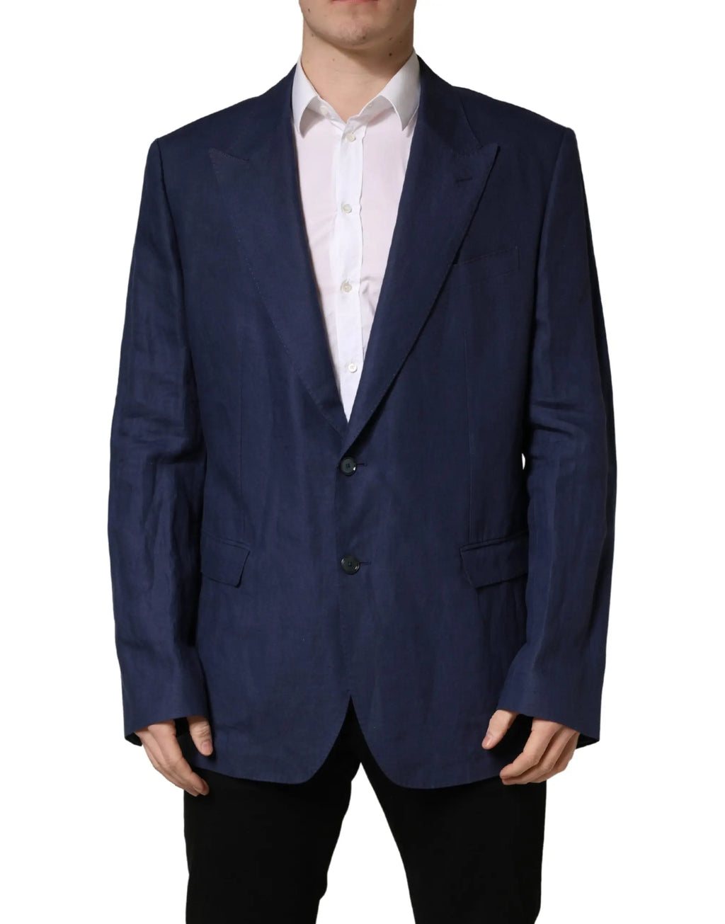 Blazer Dolce & Gabbana bleu marine à deux boutons avec poches à rabat en tissu ajusté pour costume élégant