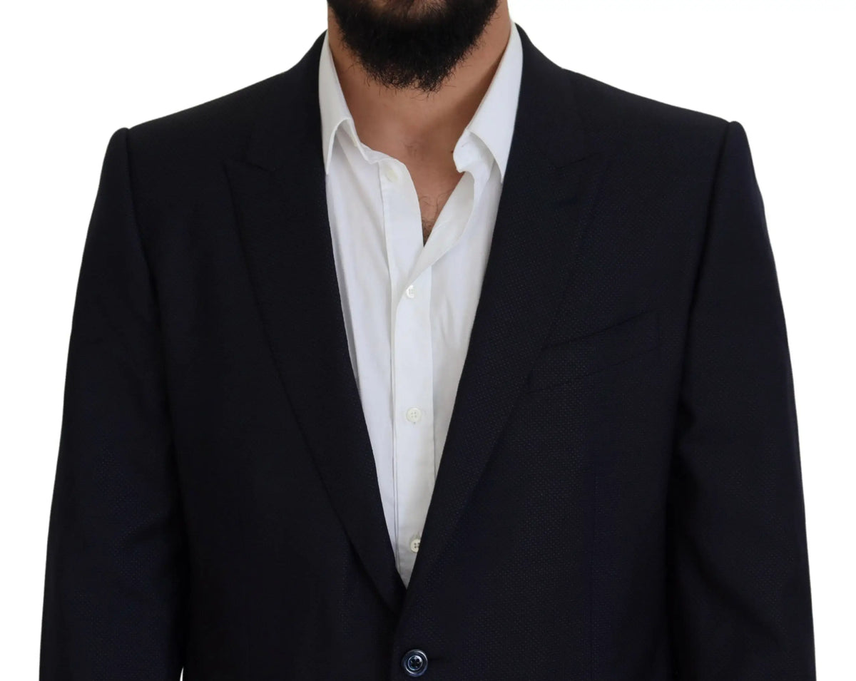 Blazer noir tailleur avec revers à crans et fermeture à bouton unique dans le costume martini bleu dolce & gabbana