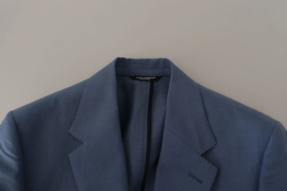 Veste blazer bleu dolce & gabbana à simple boutonnage avec col structuré et texture subtile en tissu marine