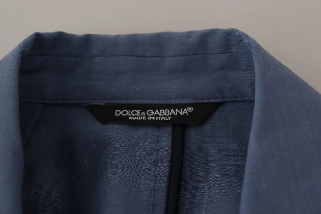 Col bleu dolce & gabbana en lin avec col et étiquette noire made in italy pour blazer logo simple boutonnage