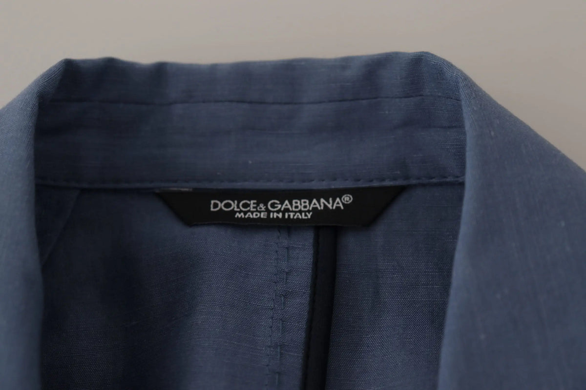 Col bleu dolce & gabbana en lin avec col et étiquette noire made in italy pour blazer logo simple boutonnage