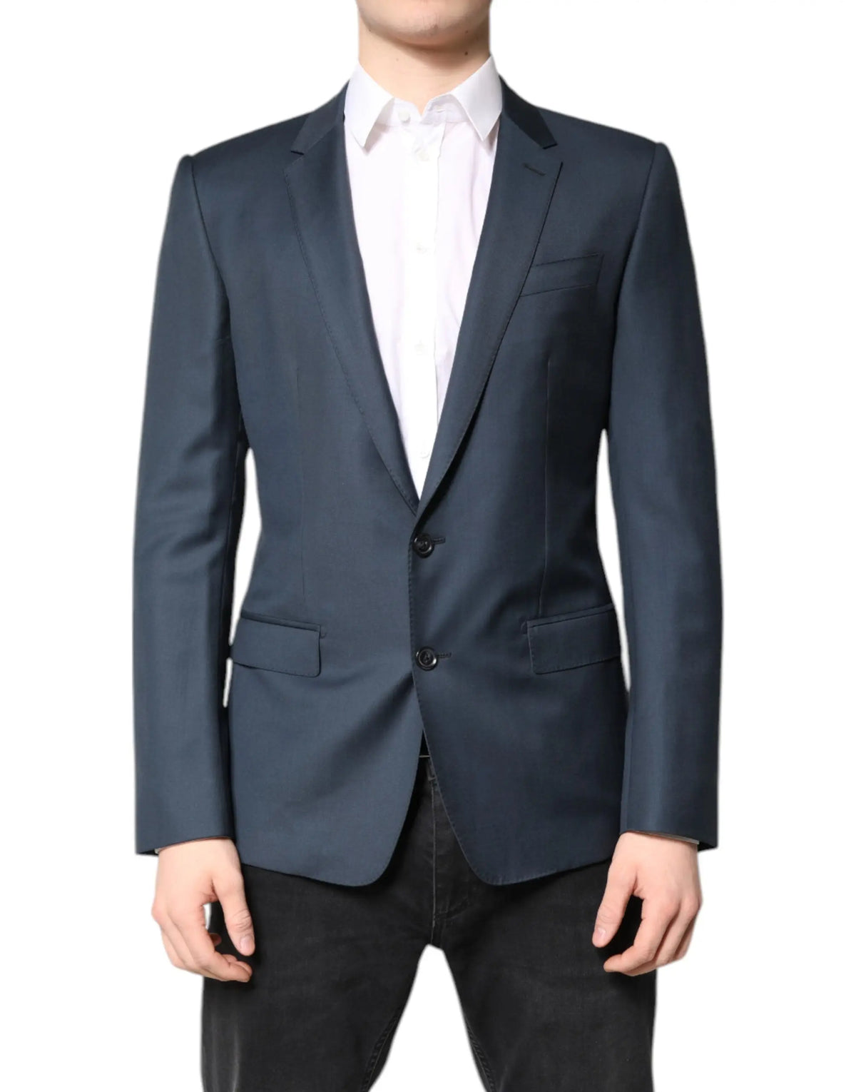 Dolce & gabbana blazer martini bleu marine homme en tissu ajusté à deux boutons avec poches à rabat