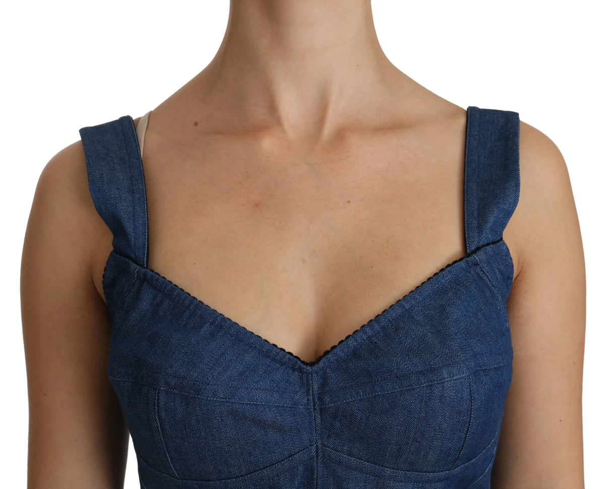 Denim bleu dolce & gabbana top bustier sans manches en coton avec bretelles larges et décolleté cœur