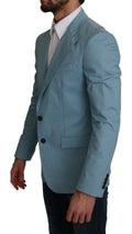 Veste blazer dolce & gabbana bleu clair slim fit à double boutonnage avec boutons foncés et coupe ajustée