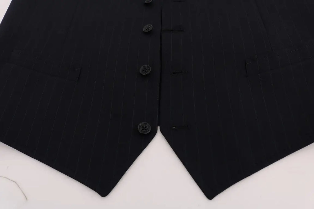 Dolce & gabbana gilet bleu staff en laine stretch avec boutons assortis et fines rayures noires