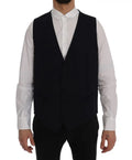 Gilet en laine extensible dolce & gabbana bleu staff noir avec col en v classique et cinq boutons foncés