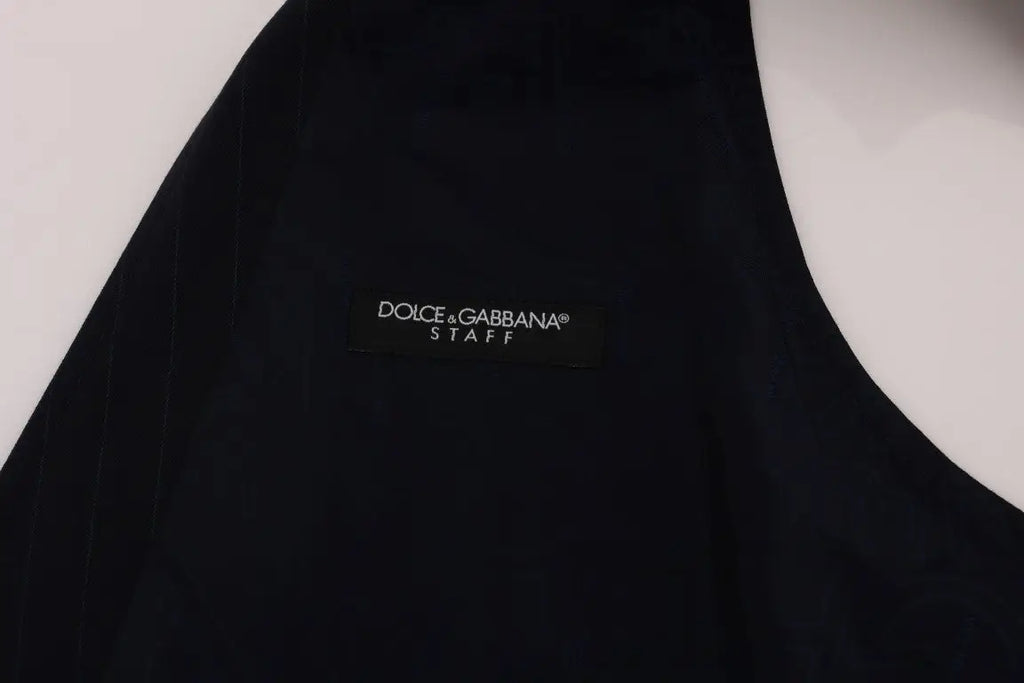Dolce & gabbana top sleeveless noir avec légère brillance et épaules structurées en laine stretch du modèle staff
