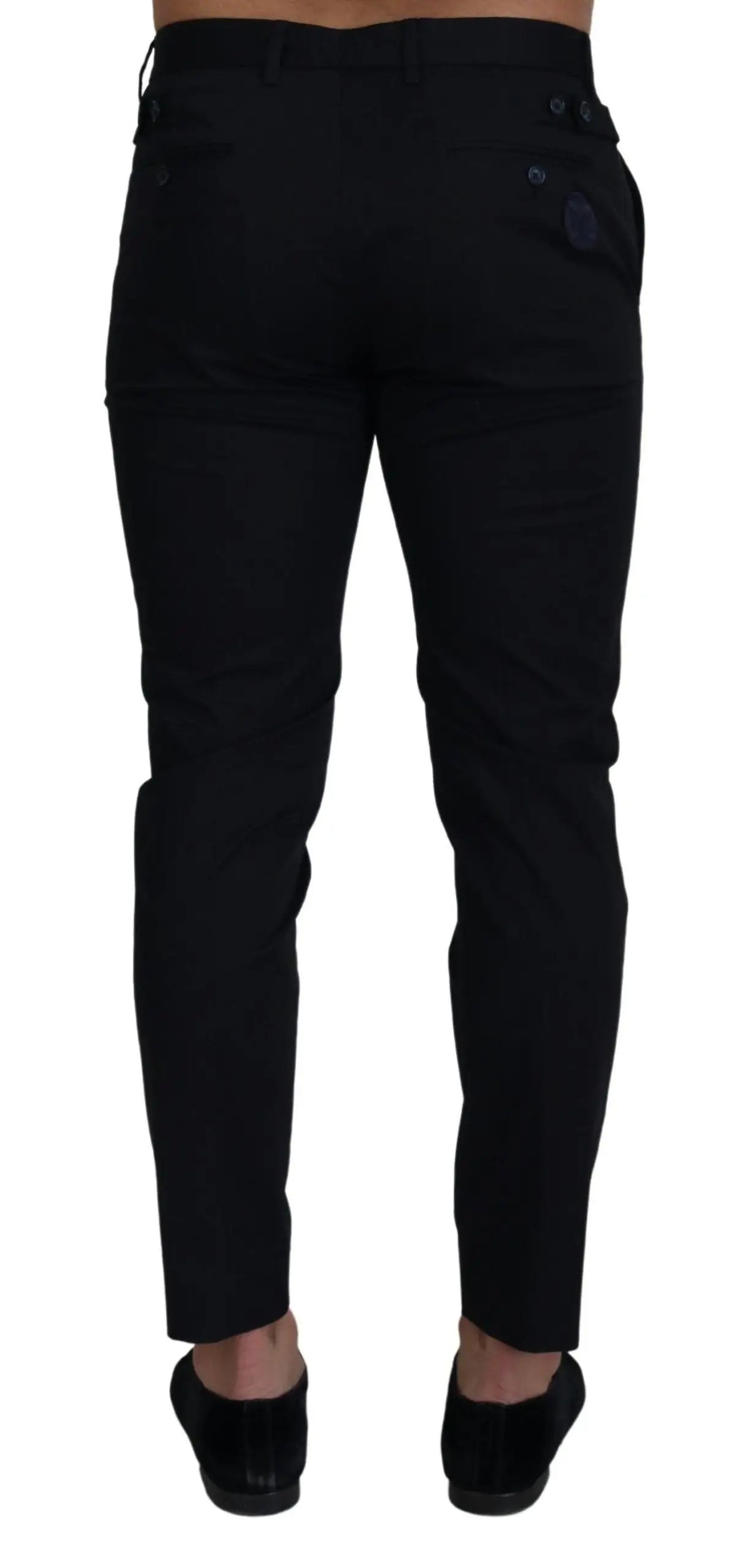 Pantalon dolce & gabbana slim en coton bleu stretch avec coupe ajustée et détails de boutons subtils vue arrière