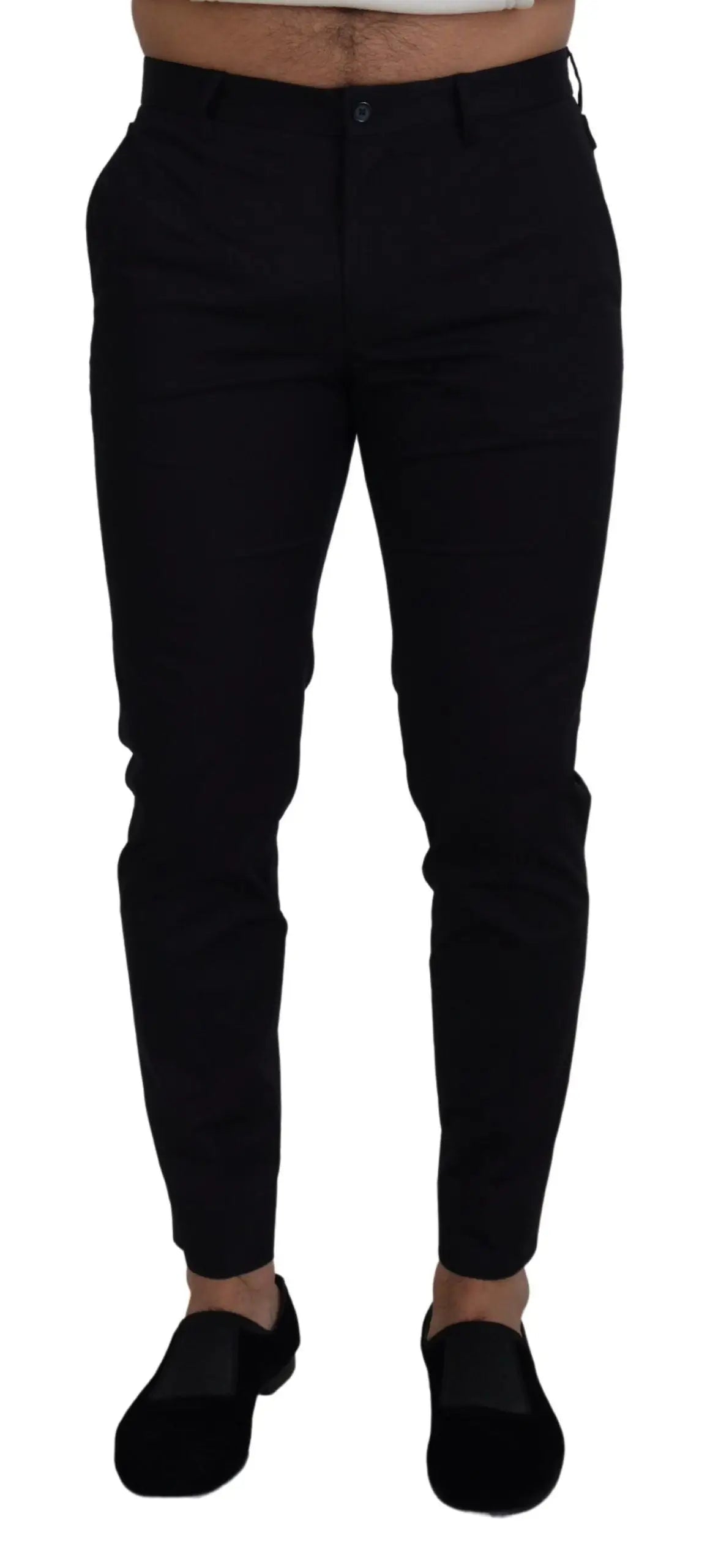 Pantalon chino noir dolce & gabbana slim en coton stretch avec coupe droite classique et détails de couture subtils