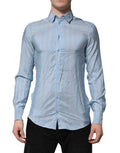 Chemise habillée dolce & gabbana martini bleu clair à rayures fines verticales avec col classique et boutons devant