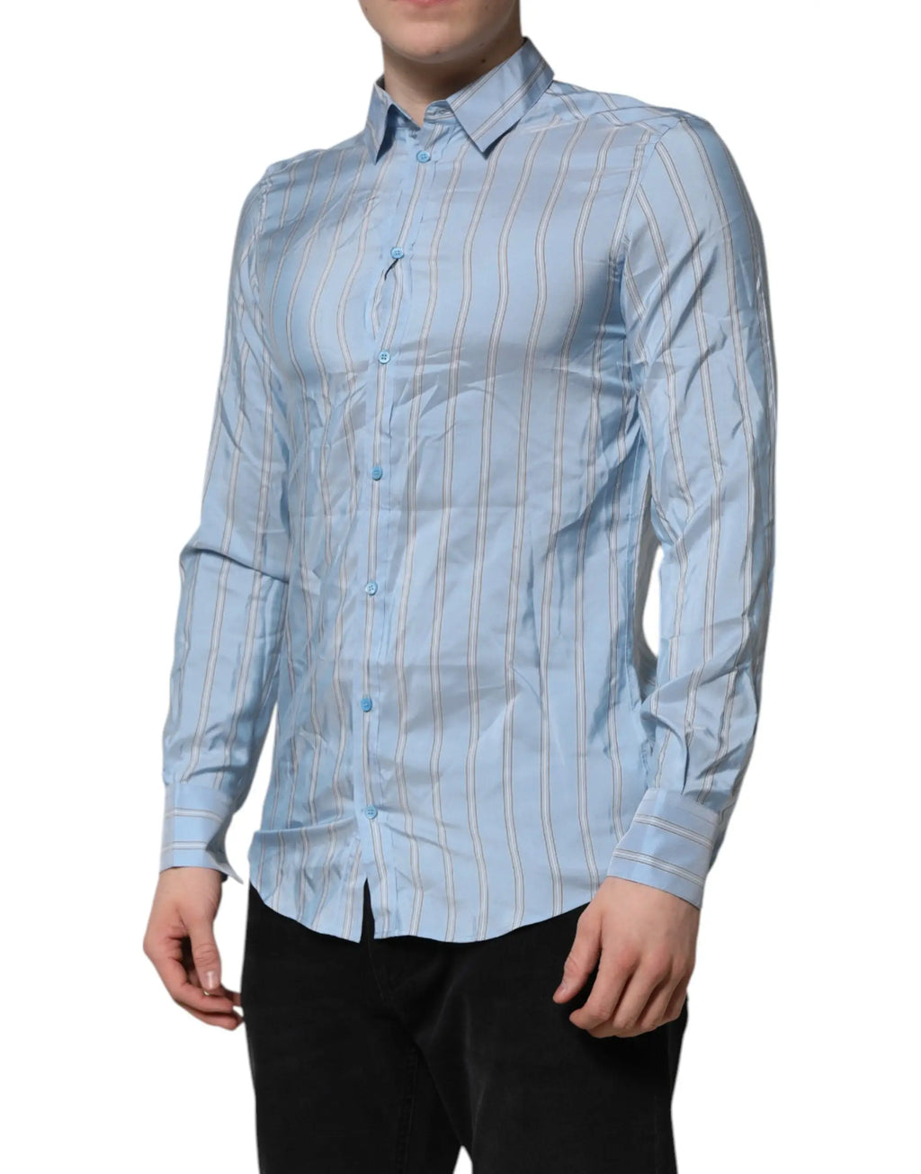 Chemise habillée à manches longues dolce et gabbana martin bleu rayée bleu clair et blanc avec col classique