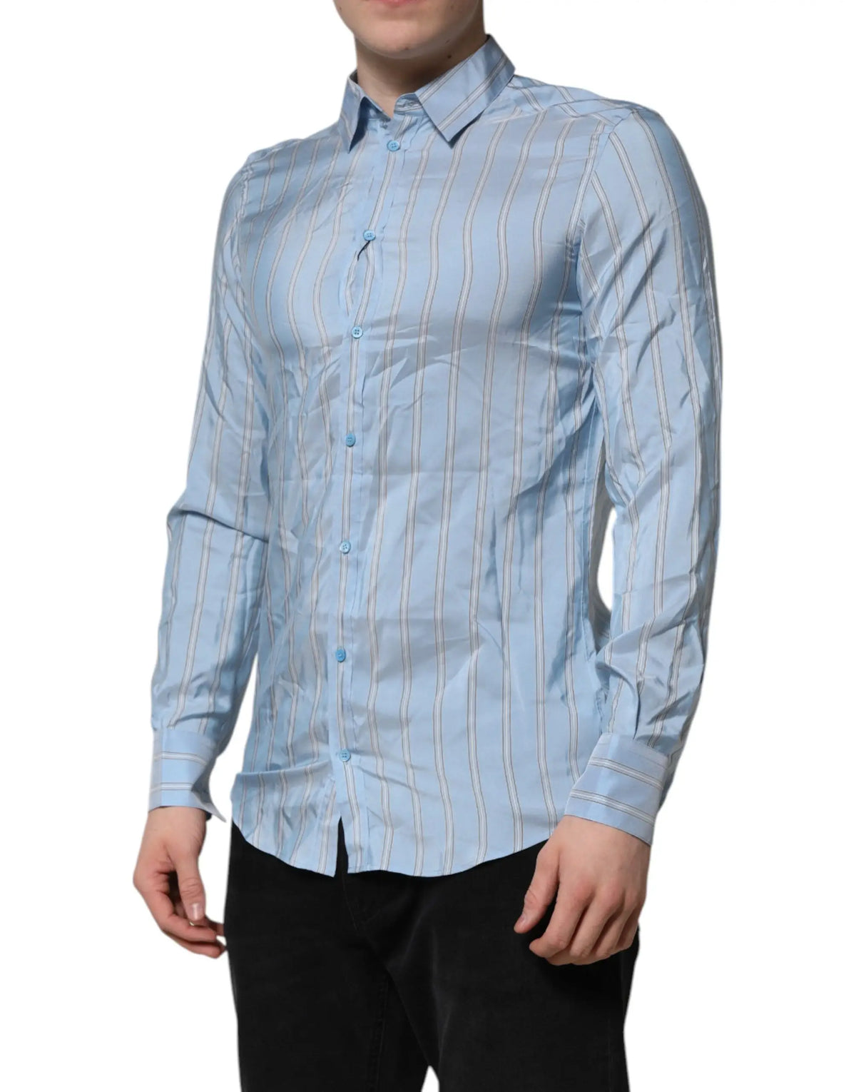 Chemise habillée à manches longues dolce et gabbana martin bleu rayée bleu clair et blanc avec col classique