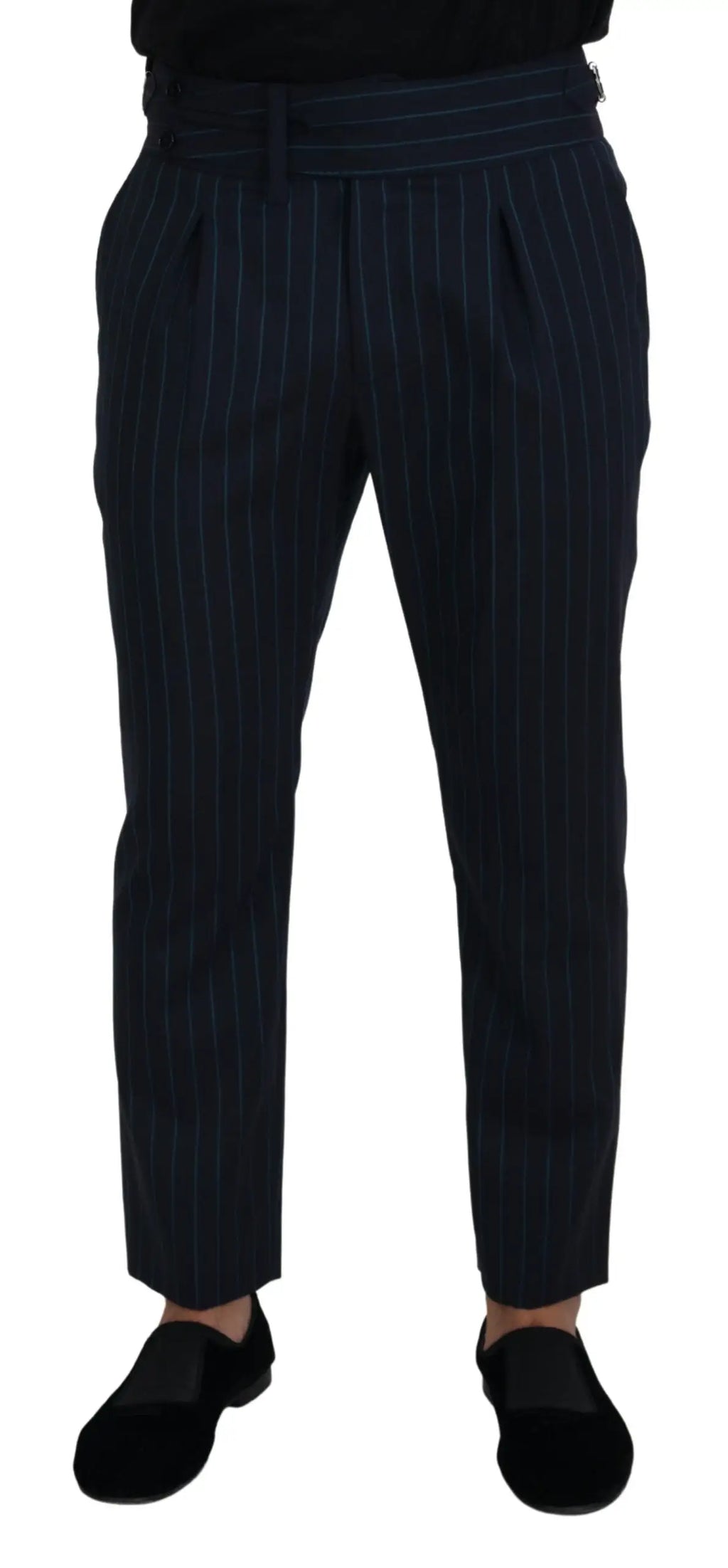 Pantalon formel pour homme dolce gabbana bleu marine rayé avec coupe ajustée et taille plissée