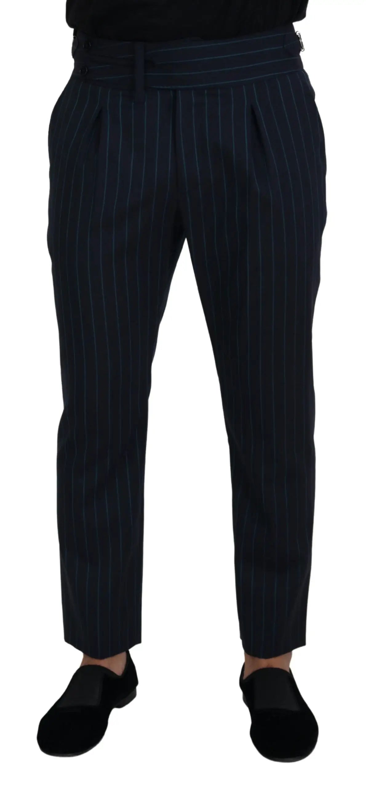 Pantalon formel pour homme dolce gabbana bleu marine rayé avec coupe ajustée et taille plissée