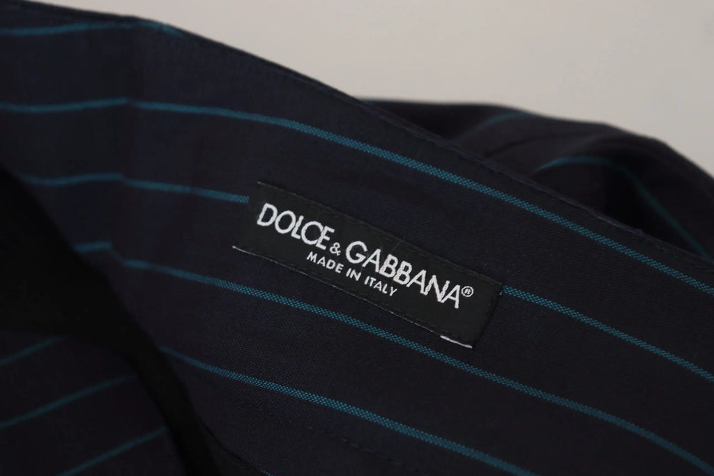 Pantalon formel pour homme dolce et gabbana bleu en tissu bleu marine à rayures fines teal avec étiquette made in italy