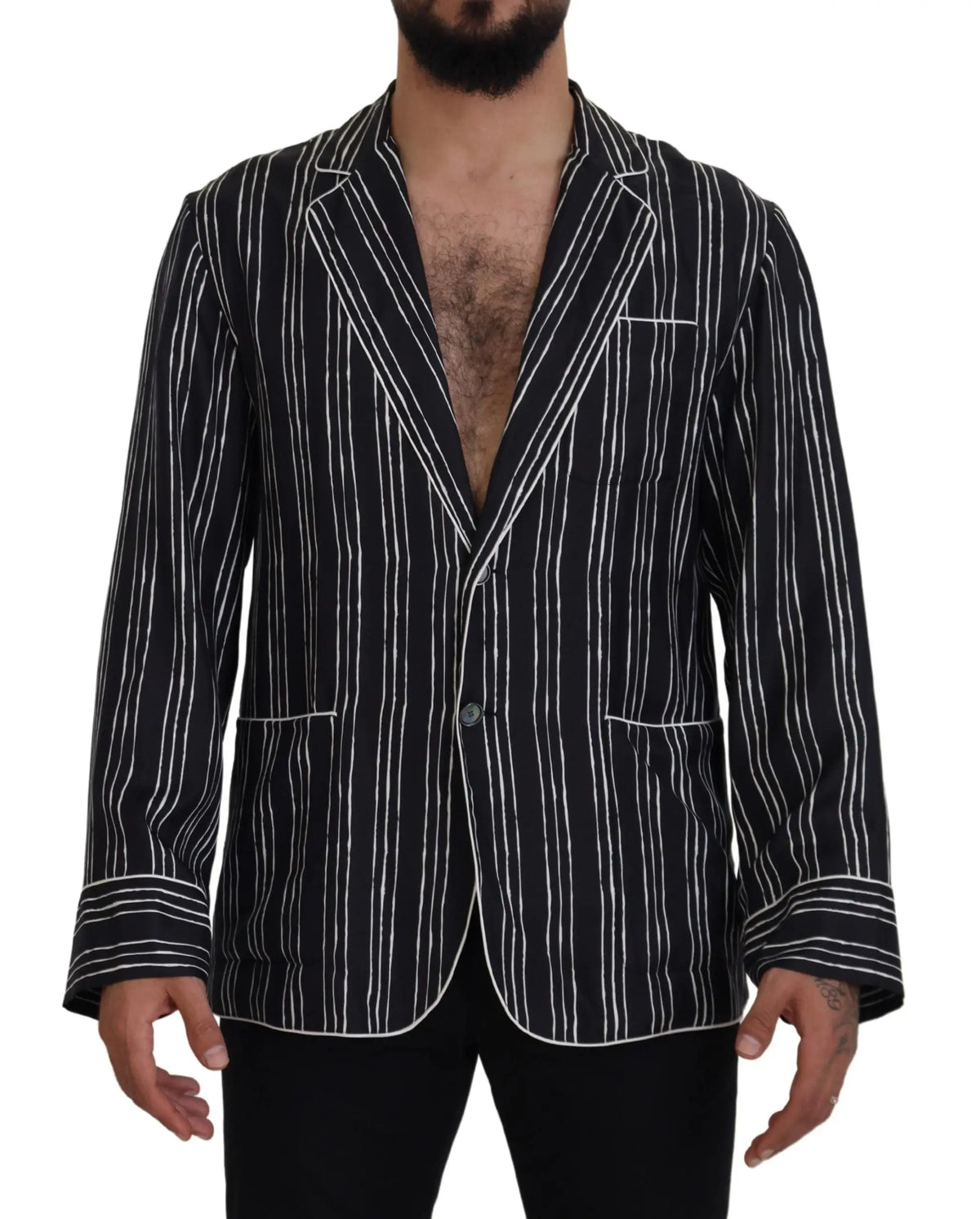 Veste Dolce & Gabbana en soie bleu et blanc à rayures verticales avec coupe décontractée et détails de couture propres