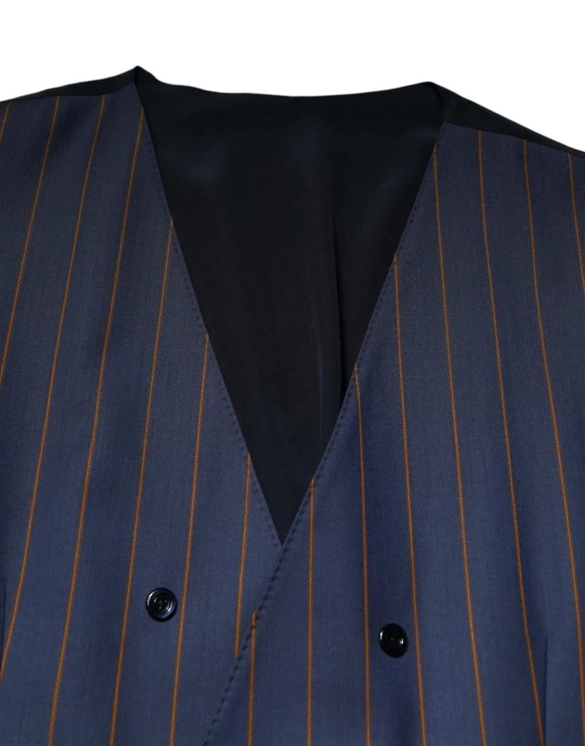 Dolce & gabbana blue stripes wool formal men waistcoat vest bleu marine à fines rayures dorées avec boutons noirs