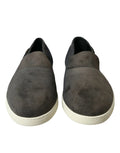 Dolce & gabbana blue suede caiman chaussures pour homme slip-on en daim gris foncé avec semelle en caoutchouc blanc
