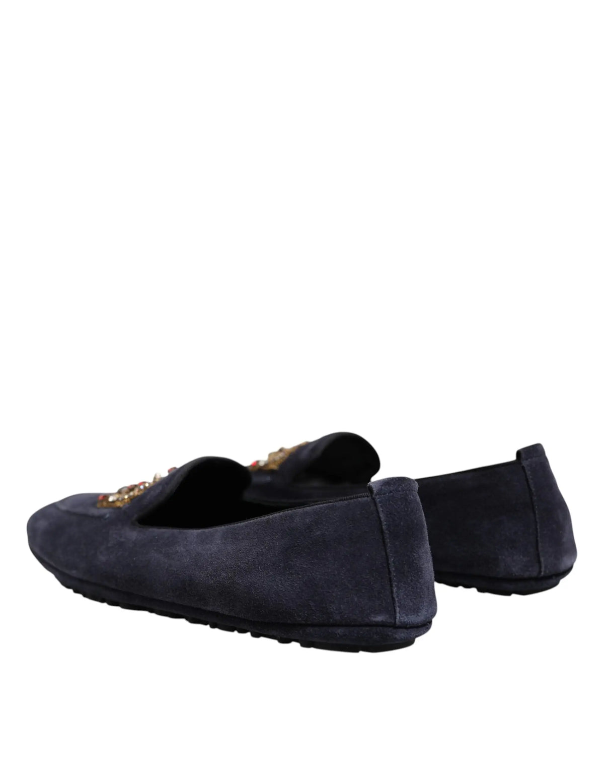 Mocassins bleu marine en daim dolce & gabbana avec ornement doré et cristal pour tenue habillée