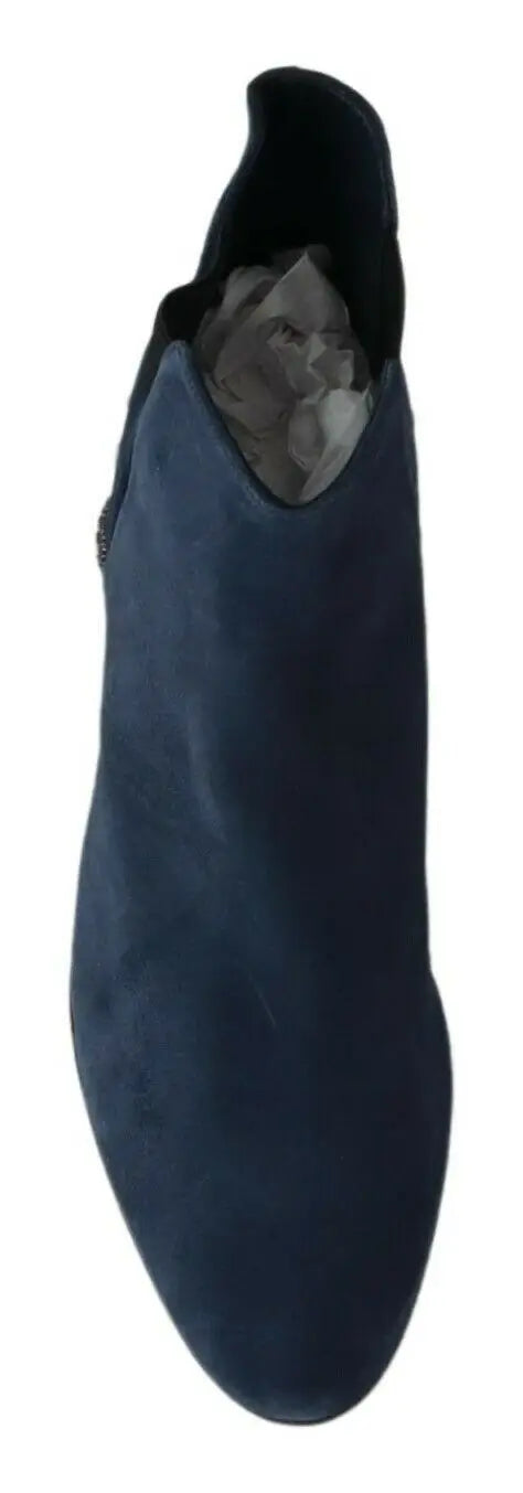 Bottines en daim bleu marine dolce & gabbana avec fermeture éclair latérale et semelle intérieure grise