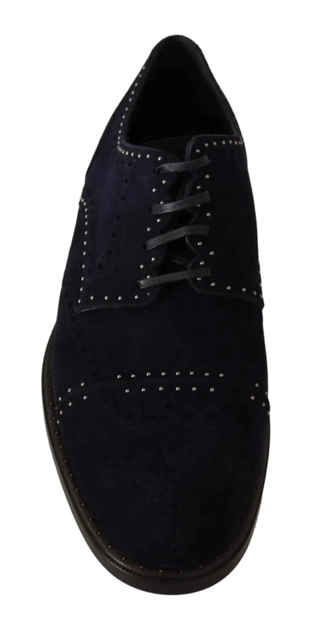 Dolce & gabbana derby en cuir bleu avec clous argentés et lacets foncés en daim noir style brogue