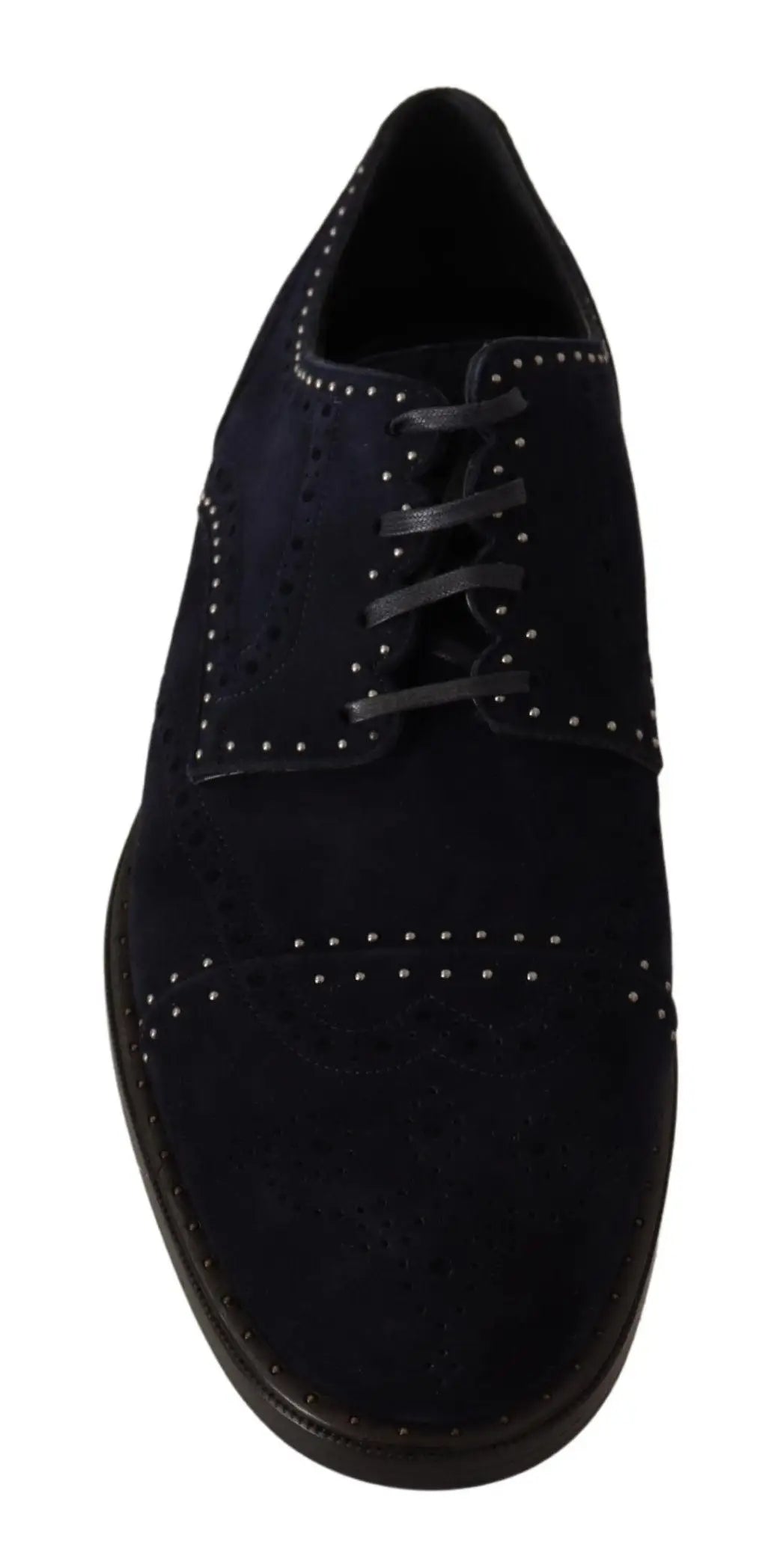 Dolce & gabbana derby en cuir bleu avec clous argentés et lacets foncés en daim noir style brogue