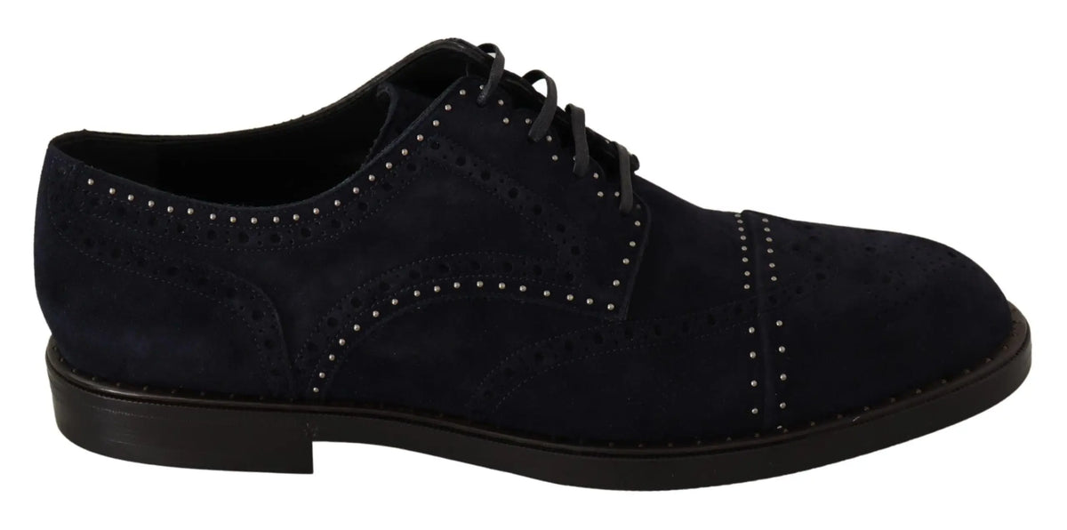 Derby en cuir suede bleu marine dolce gabbana avec clous argentés élégants et détails raffinés