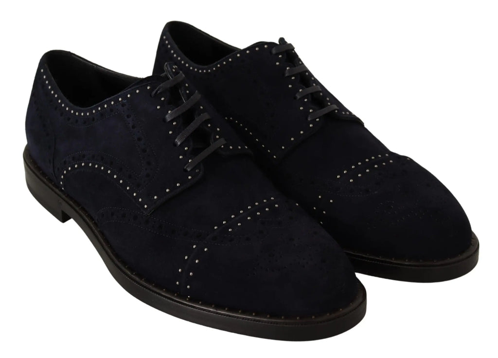 Dolce & gabbana derby bleu en cuir suédé avec détails cloutés argentés pour un style élégant