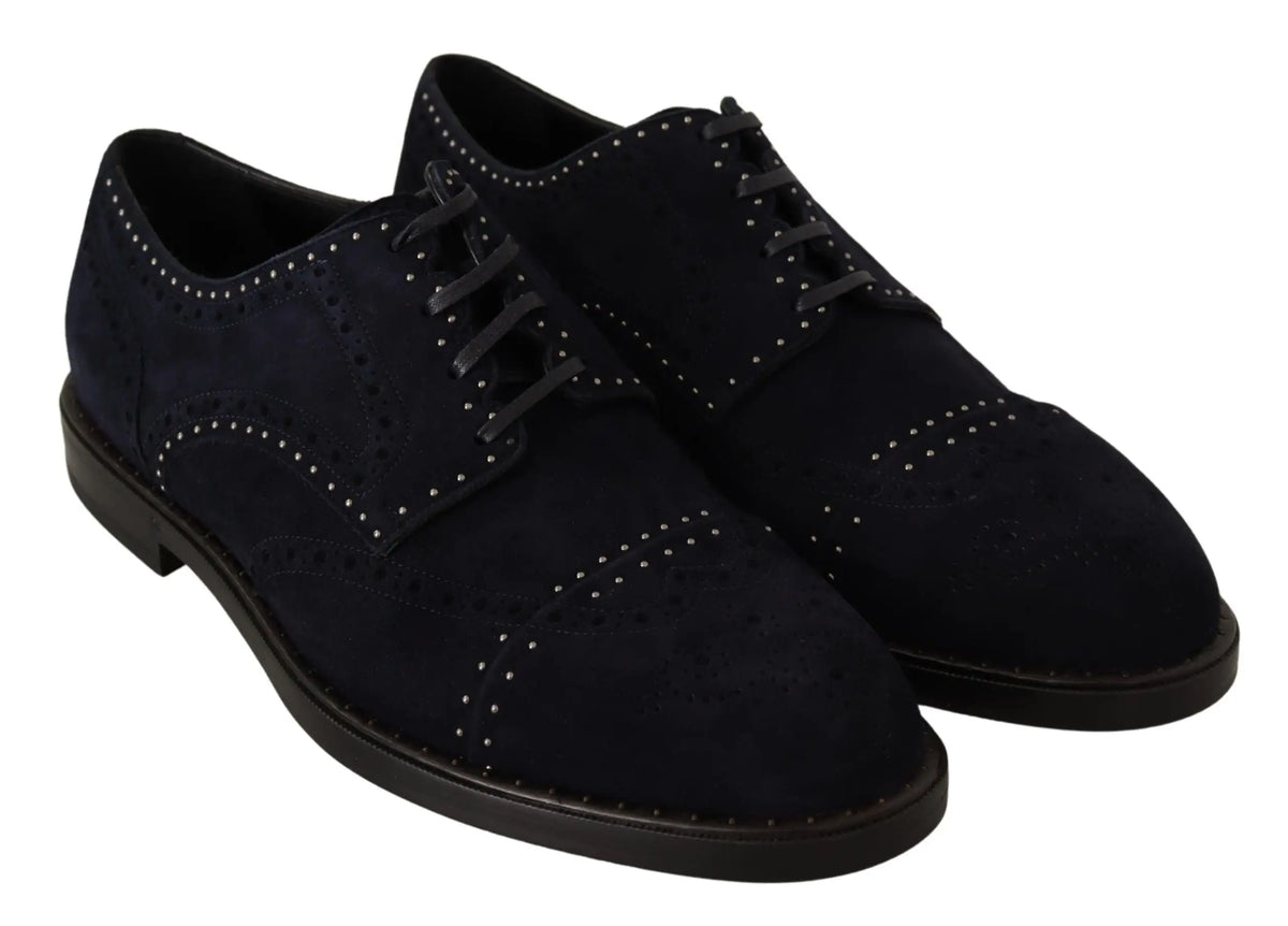 Dolce & gabbana derby bleu en cuir suédé avec détails cloutés argentés pour un style élégant